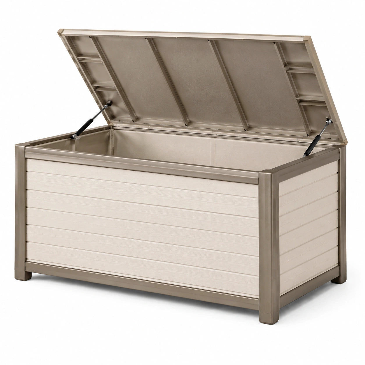 Arcón de jardín de plástico y metal beige 120 cm x 60 cm x 55 cm