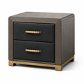 Mesa Auxiliar de Madera y Cuero Sintético con Detalles en Metal Dorado