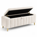 Banqueta de almacenamiento de microfibra con patas de acero beige 120x40x45 cm