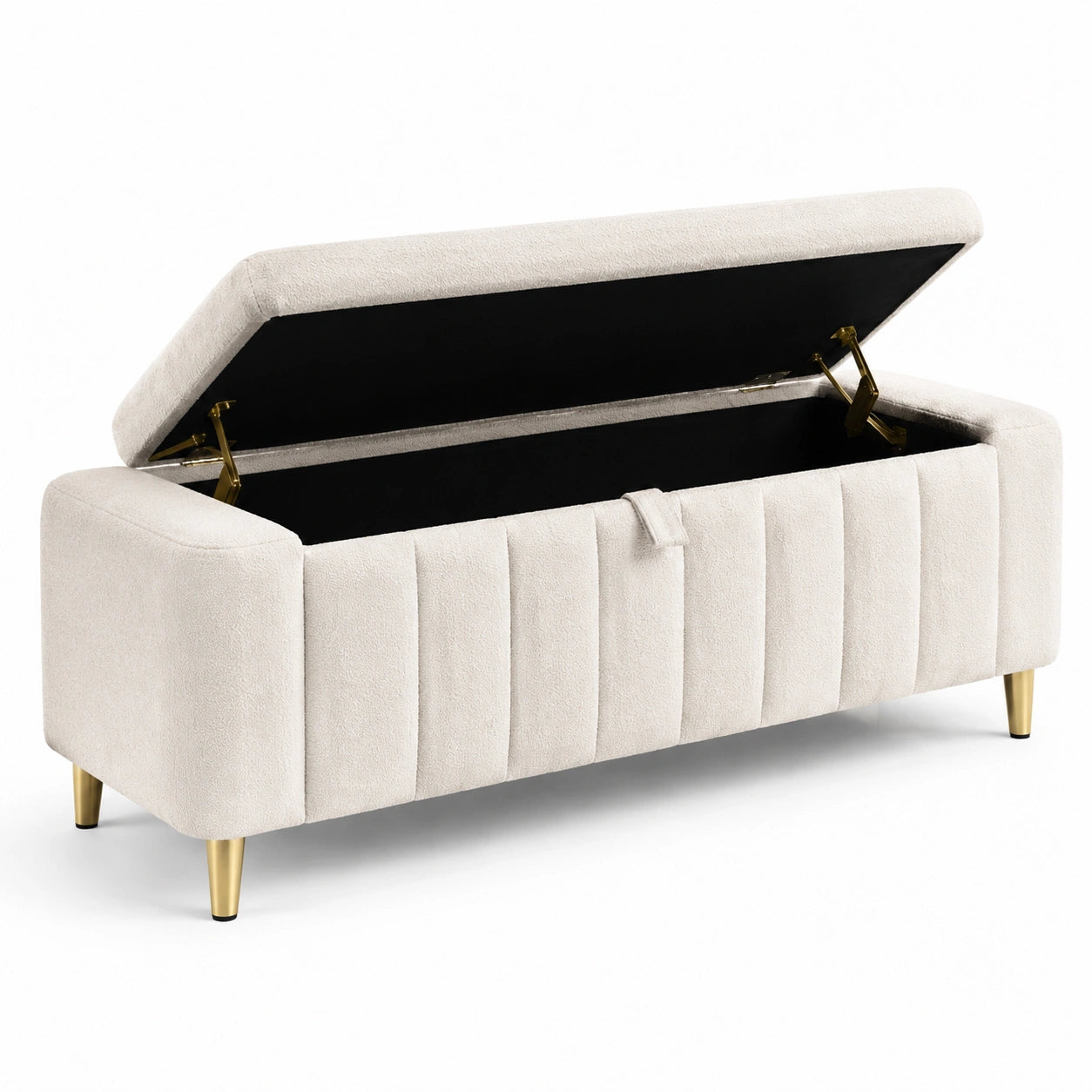 Banqueta de almacenamiento de microfibra con patas de acero beige 120x40x45 cm