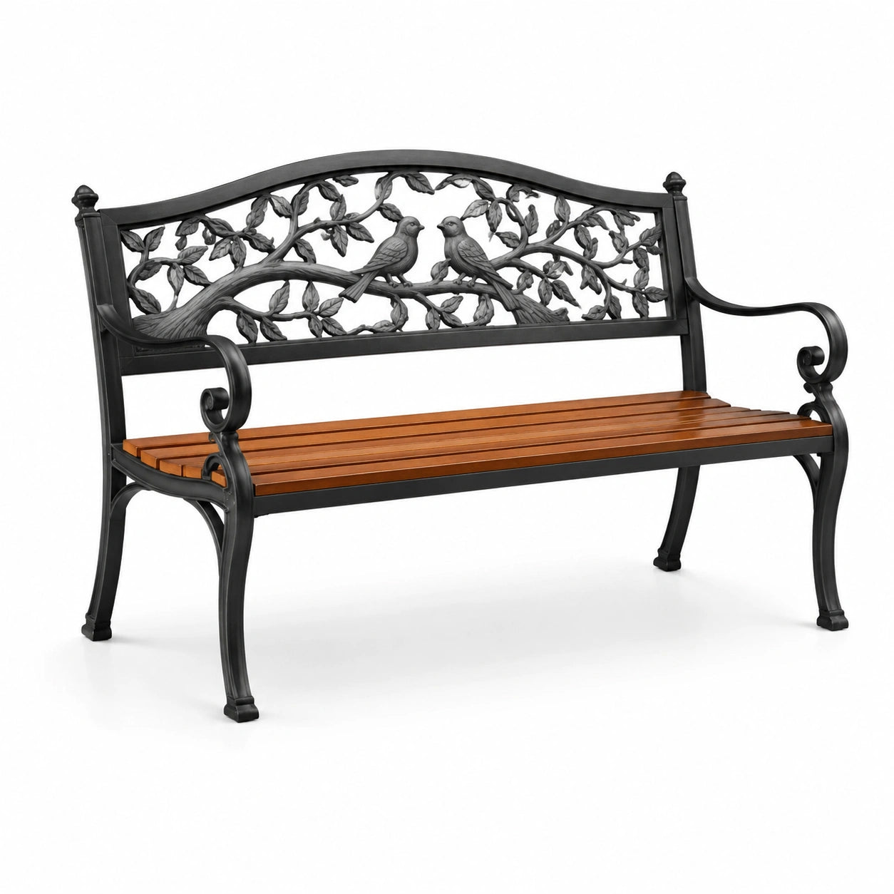 Banco de jardín de hierro fundido y madera