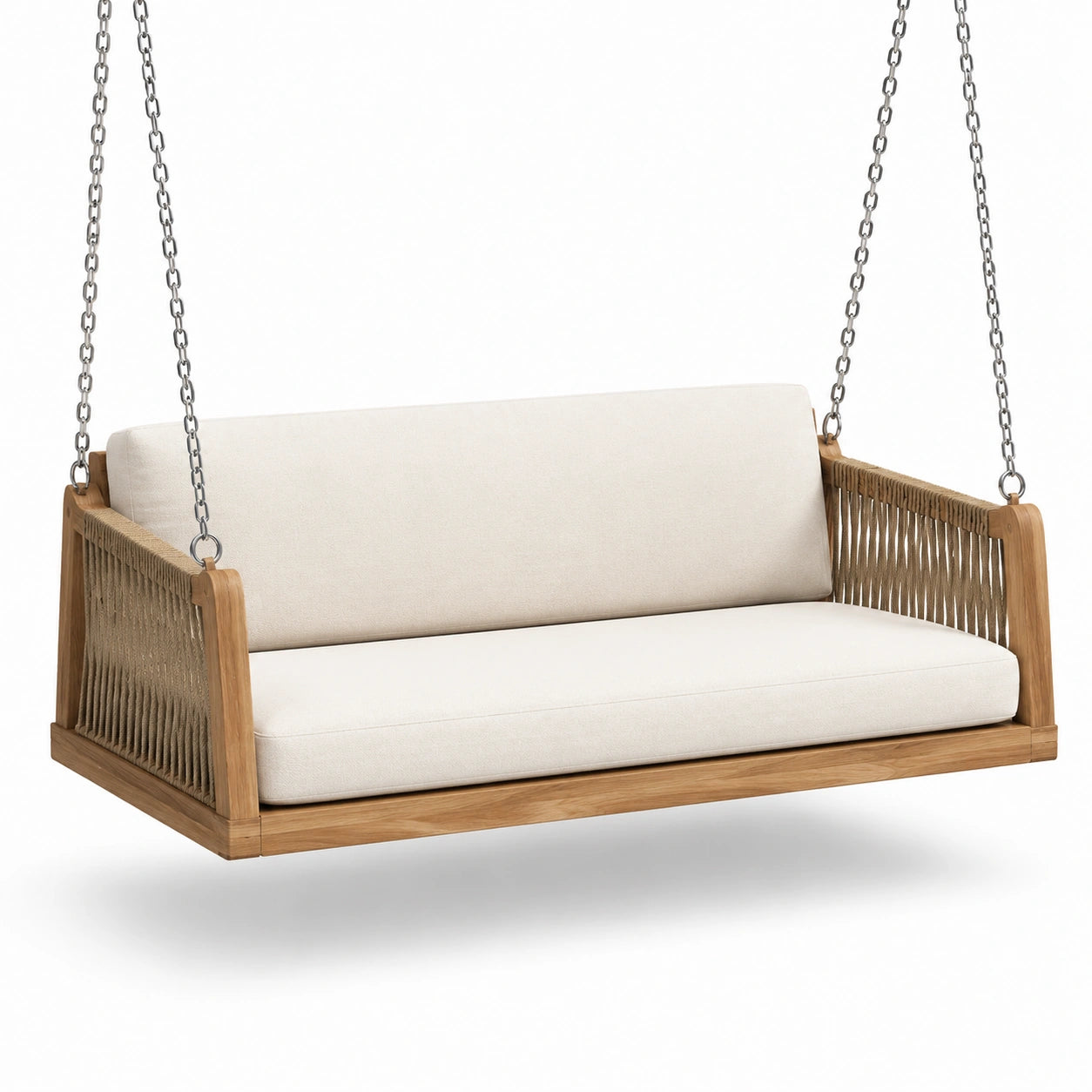 Columpio de Madera de Teca con Cojines de Poliéster Beige