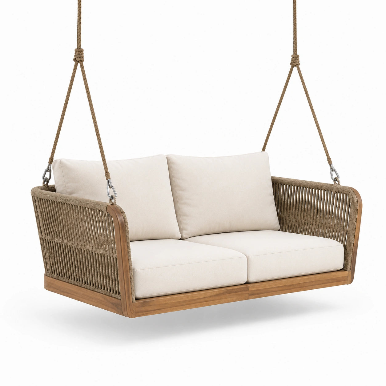 Columpio de madera con cojines color crema