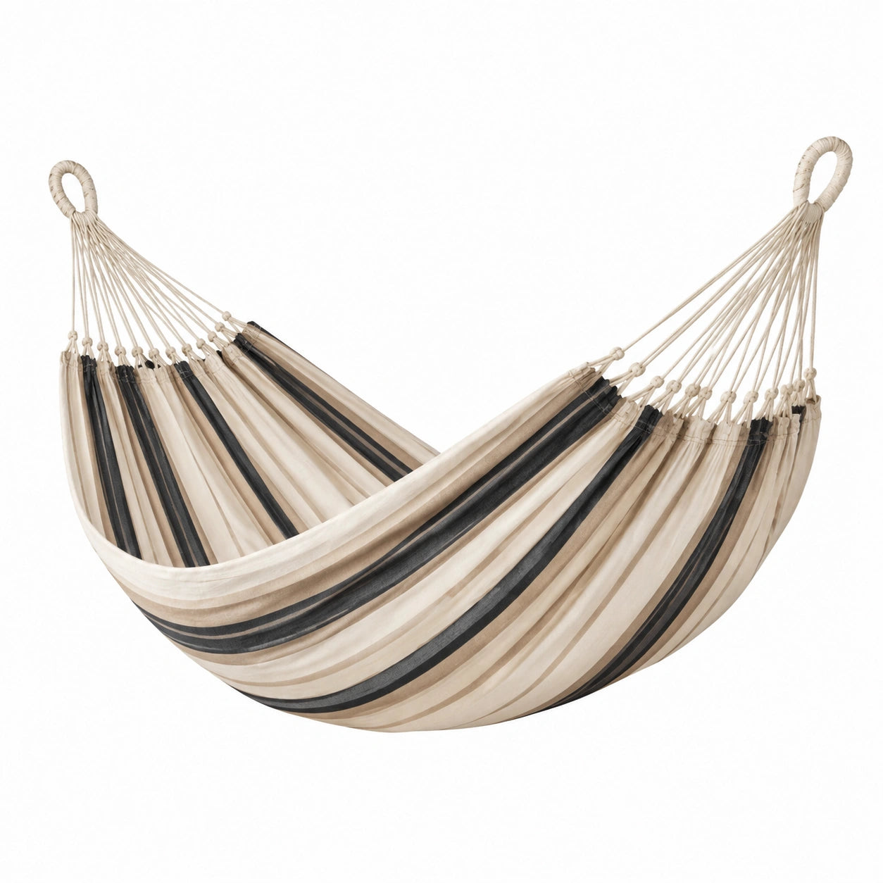 Hamaca de lona rayada beige y negro 200x150 cm