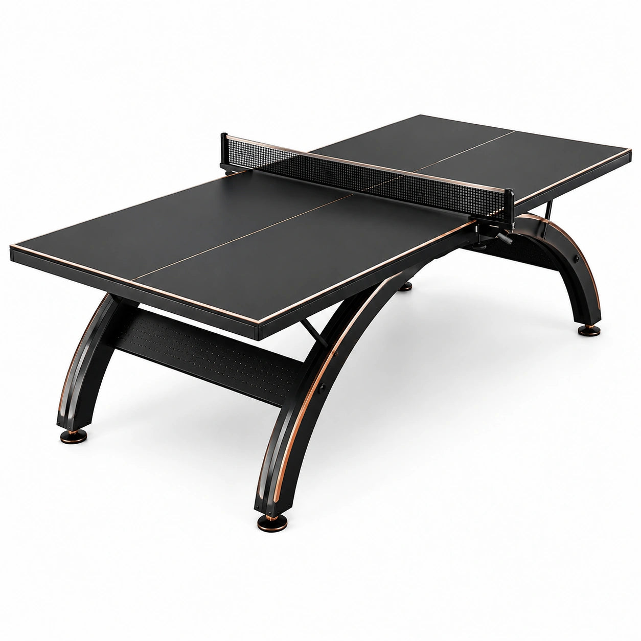 Mesa de ping-pong negra con estructura de acero y tablero de MDF de 25 mm